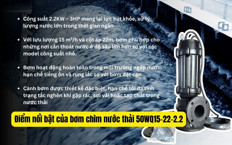 Điểm nổi bật của bơm chìm nước thải 50WQ15-22-2.2
