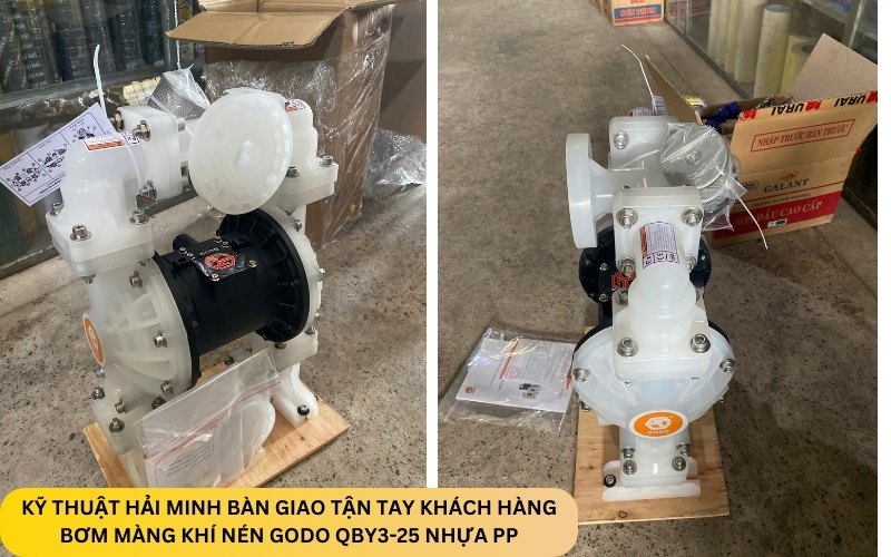 Kỹ thuật Hải Minh bàn giao Bơm Màng Khí Nén GODO QBY3-25 NHỰA PP