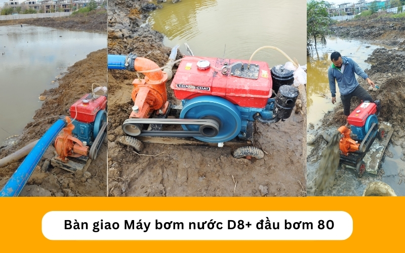 bàn giao Máy bơm nước đầu nổ Diesel D8 Phi 80 cho khách