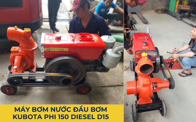 bàn giao Máy bơm nước đầu bơm Kubota phi 150 Diesel D15 cho khách