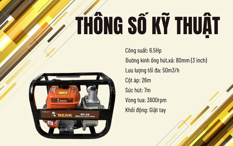 Thông số kỹ thuật máy bơm nước Champion BE-80