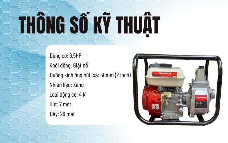 Thông số kỹ thuật máy bơm nước Champion CP-50