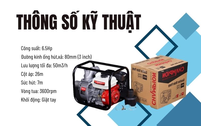 Thông số kỹ thuật máy bơm nước Champion CP-80