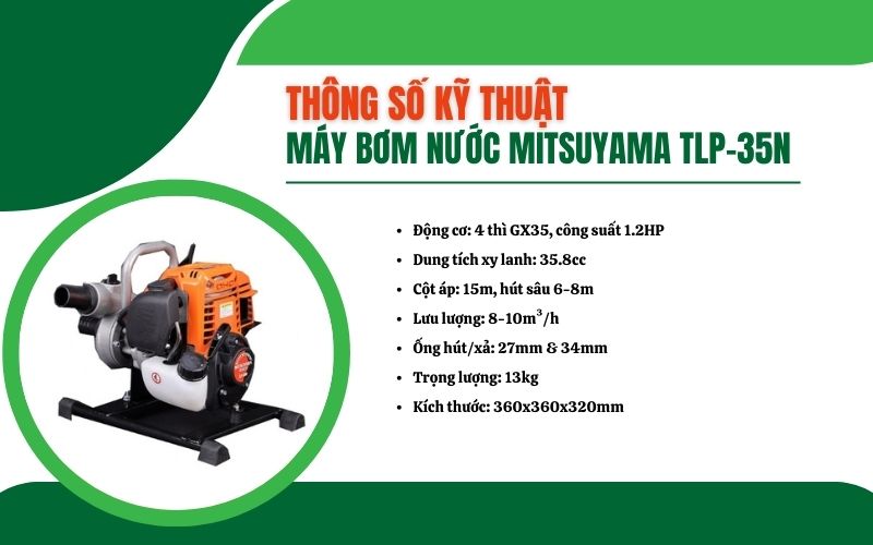 Thông số kỹ thuật máy bơm nước Mitsuyama TLP-35N