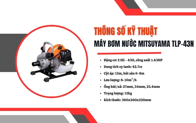 Thông số kỹ thuật máy bơm nước Mitsuyama TLP-43N