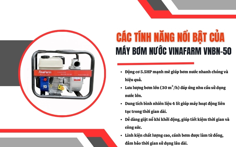 Các tính năng của máy bơm nước Vinafarm VNBN-50