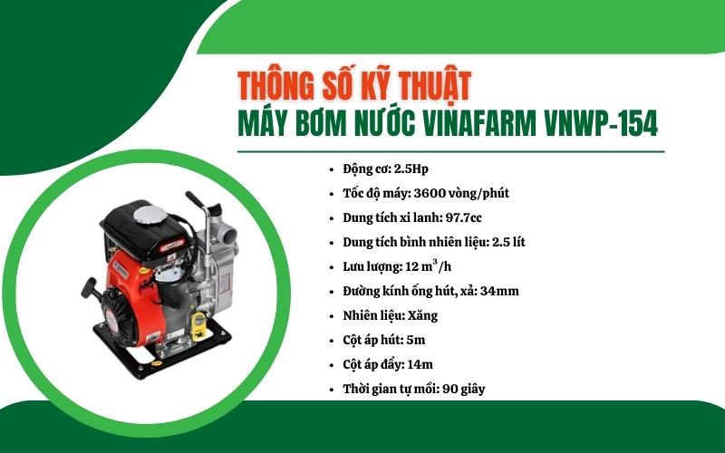 Thông số kỹ thuật máy bơm nước Vinafarm VNWP-154