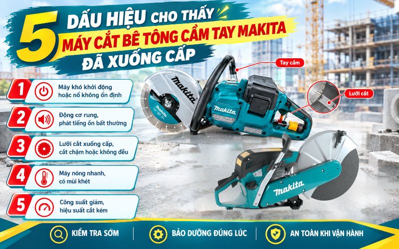 5 dấu hiệu cho thấy máy cắt bê tông cầm tay Makita đã xuống cấp