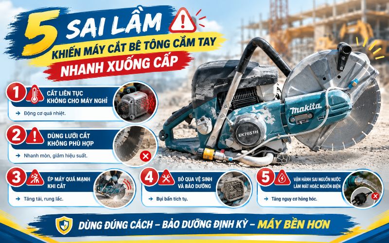 5 sai lầm khiến máy cắt bê tông cầm tay nhanh xuống cấp