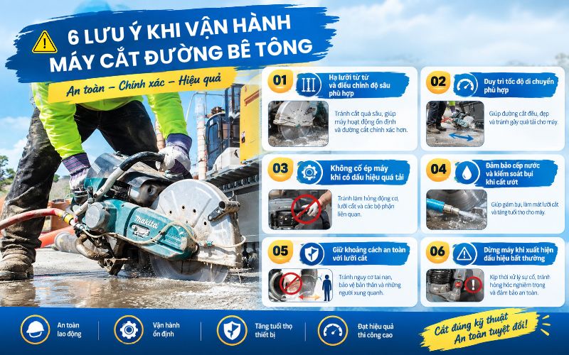 6 Lưu ý khi vận hành máy cắt đường bê tông