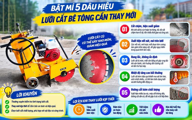 Bật mí 5 dấu hiệu lưỡi cắt bê tông cần thay mới