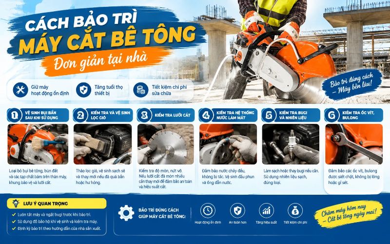 Cách bảo trì máy cắt bê tông đơn giản tại nhà