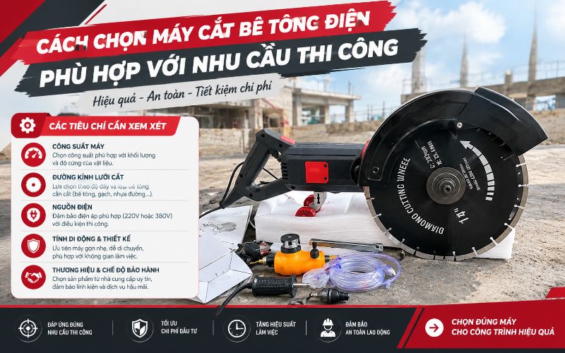 Cách chọn máy cắt bê tông điện phù hợp với nhu cầu thi công