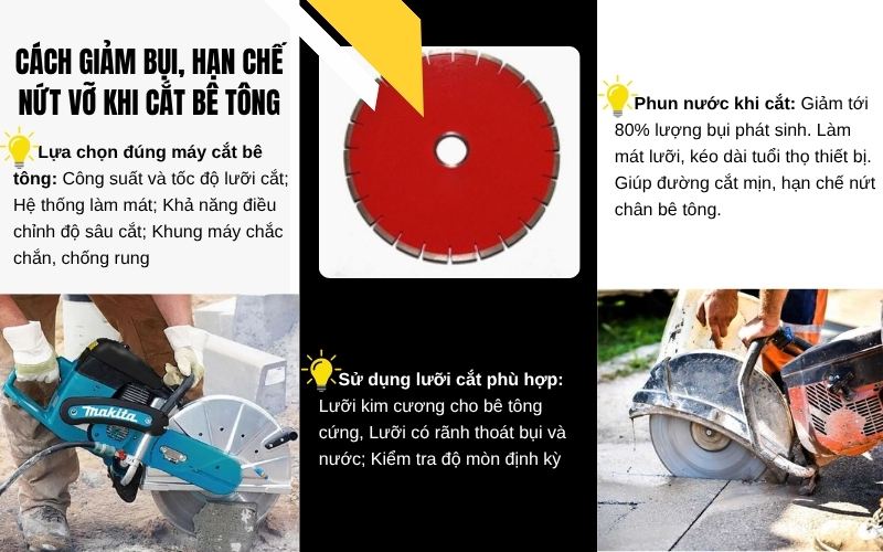 Cách giảm bụi và hạn chế nứt vỡ khi cắt bê tông