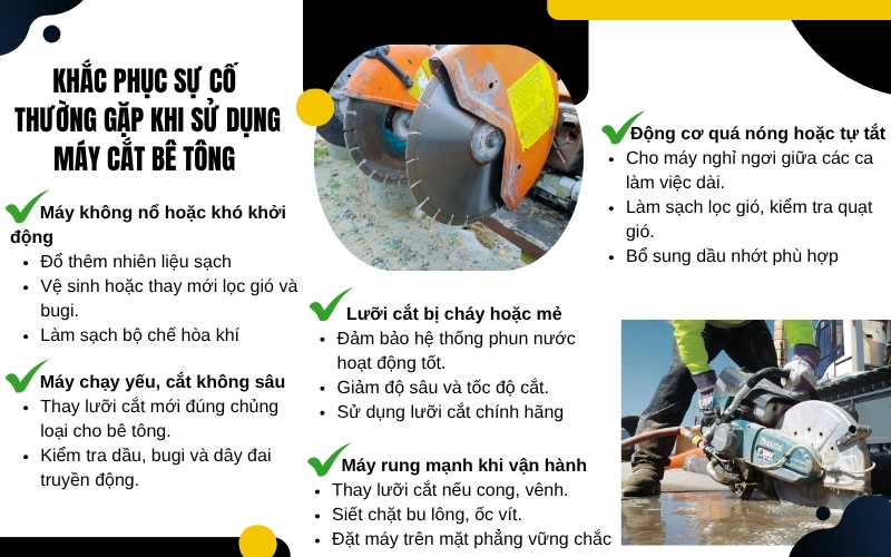 Cách khắc phục sự cố thường gặp khi sử dụng máy cắt bê tông