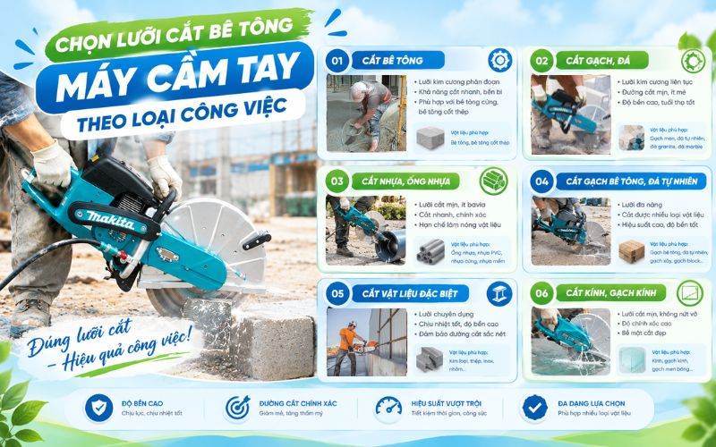 Chọn lưỡi cắt bê tông máy cầm tay theo loại công việc