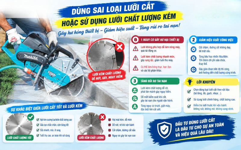 Dùng sai loại lưỡi cắt hoặc sử dụng lưỡi chất lượng kém