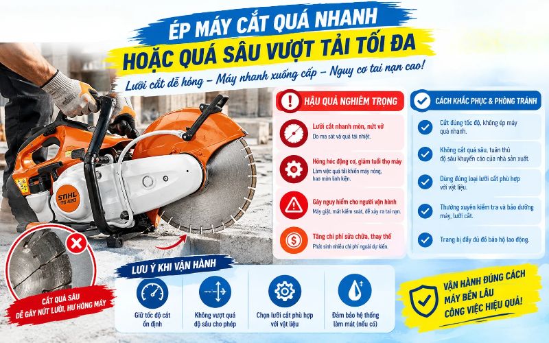 Ép máy cắt quá nhanh hoặc quá sâu vượt tải tối đa