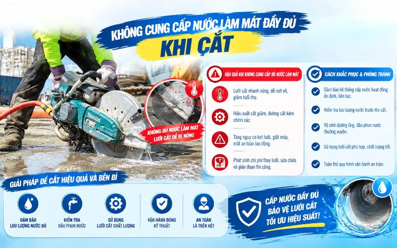 Không cung cấp nước làm mát đầy đủ khi cắt