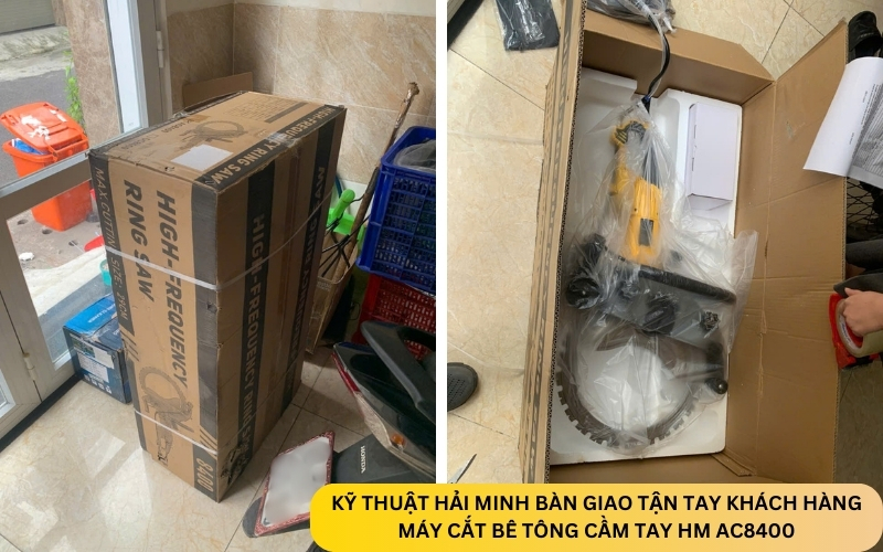 Kỹ thuật Hải Minh bàn giao Máy cắt bê tông cầm tay HM AC8400