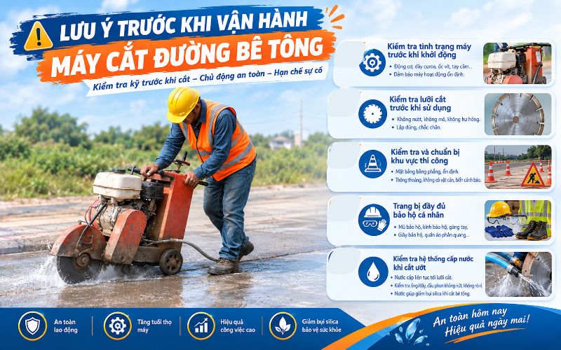 Lưu ý trước khi vận hành máy cắt đường bê tông