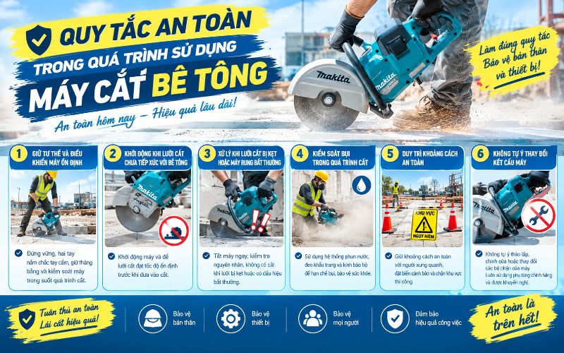 Quy tắc an toàn trong quá trình sử dụng máy cắt bê tông