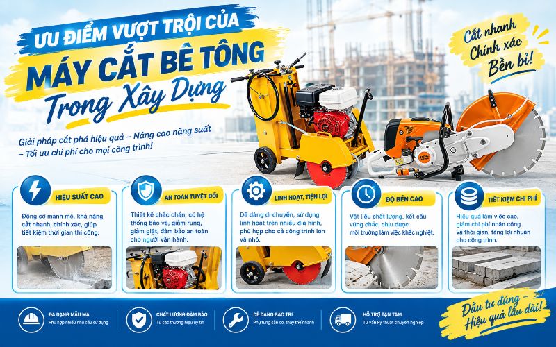 Ưu điểm vượt trội của máy cắt bê tông trong xây dựng