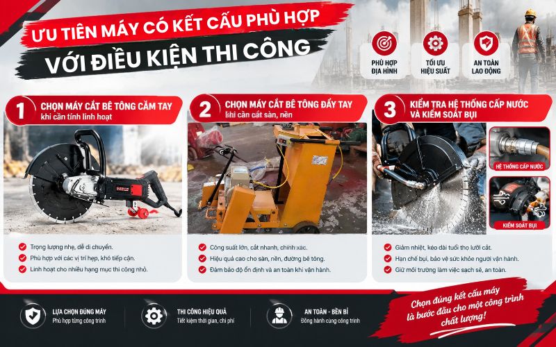 Ưu tiên máy có kết cấu phù hợp với điều kiện thi công