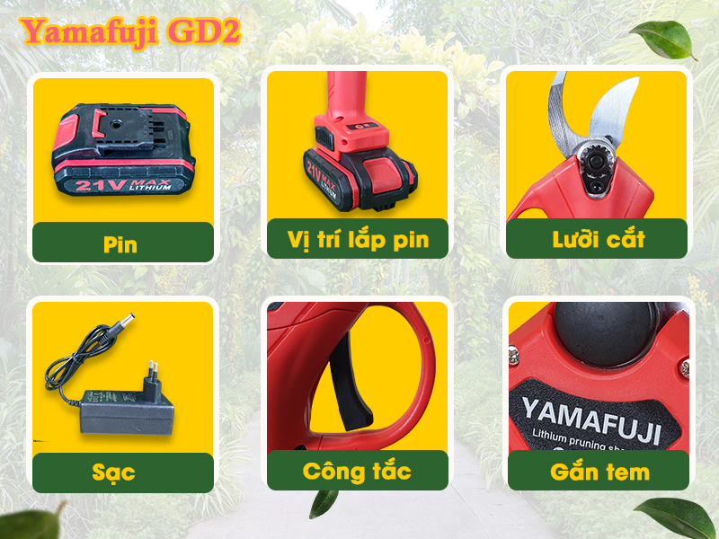 Chi tiết bộ phận của máy cắt cành chạy pin Yamafuji GD2