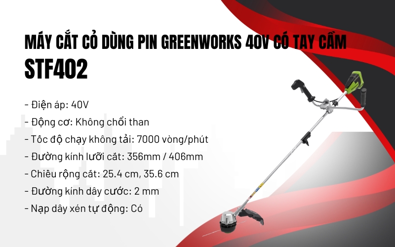 Máy cắt cỏ dùng Pin Greenworks 40V có tay cầm STF402