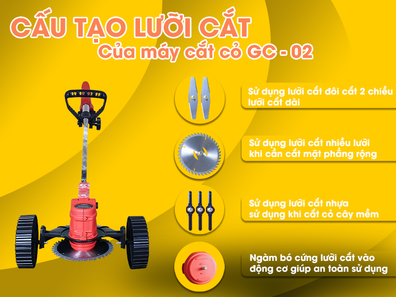 cấu tạo lưỡi cắt Máy cắt cỏ chạy pin Yamafuji GC-02