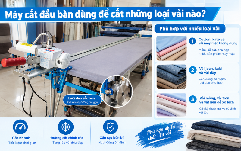 Máy cắt đầu bàn dùng để cắt những loại vải nào
