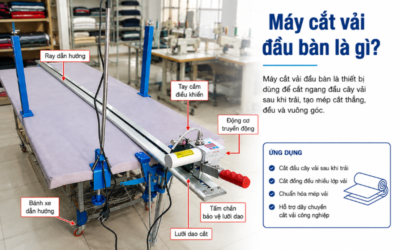 Máy cắt vải đầu bàn là gì