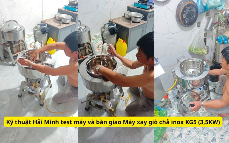 Kỹ thuật Hải Minh test máy và bàn giao Máy xay giò chả inox KG5 (3,5KW)