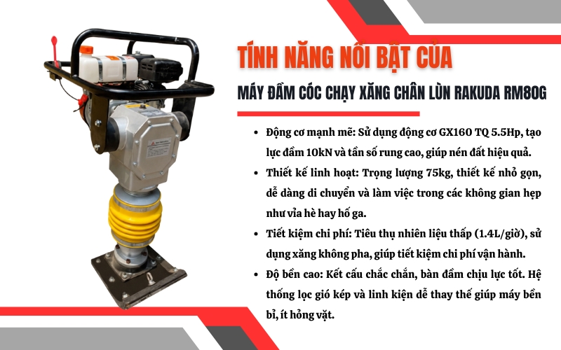 Đặc điểm và tính năng nổi bật của máy đầm cóc RAKUDA RM80G
