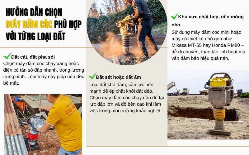Hướng dẫn chọn máy đầm cóc phù hợp với từng loại đất