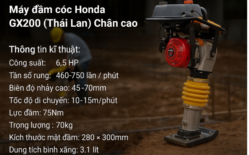 Máy đầm cóc Honda GX200 (Thái Lan) Chân cao