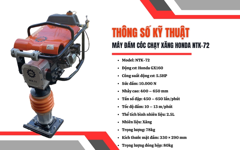 Thông số kỹ thuật của máy đầm cóc NTK-72