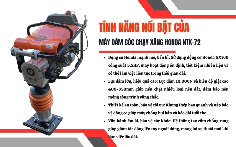 Đặc điểm và tính năng nổi bật của đầm cóc chạy xăng NTK-72