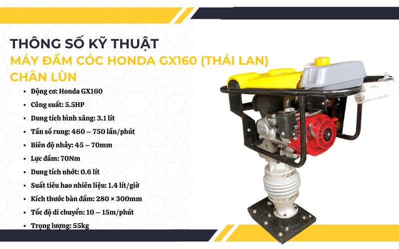 Thông số kỹ thuật của máy đầm cóc Honda GX160