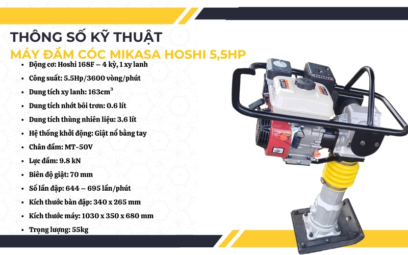 Thông số kỹ thuật của máy đầm Mikasa Hoshi 5,5Hp