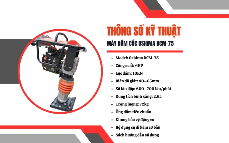 Thông số kỹ thuật của máy đầm cóc Oshima DCM-75