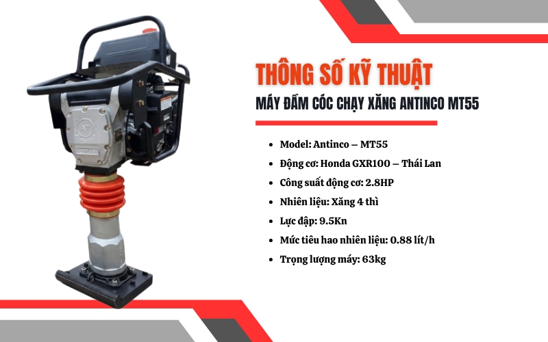 Thông số kỹ thuật của máy đầm cóc chạy xăng Antinco MT55