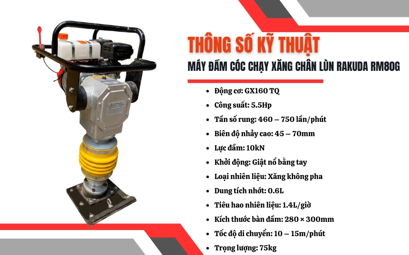 Thông số kỹ thuật của máy đầm cóc RAKUDA RM80G