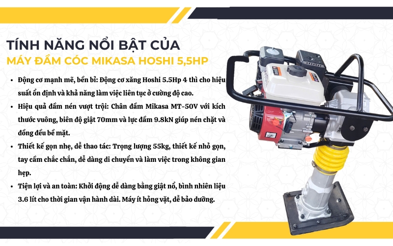 Đặc điểm và tính năng nổi bật của đầm cóc Mikasa Hoshi 5,5Hp