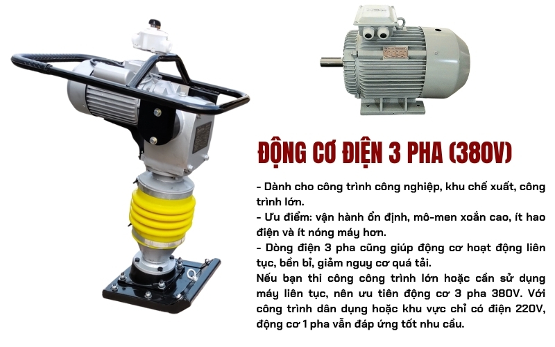 Xem xét nguồn điện động cơ 3 pha cho đầm cóc điện