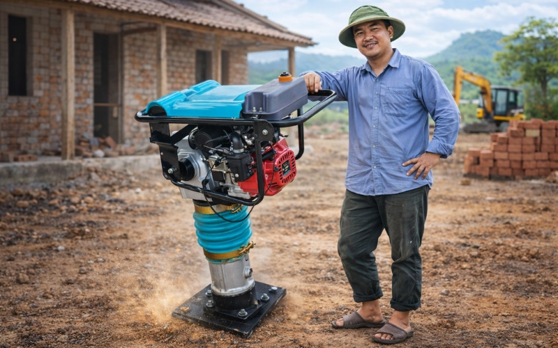 Máy đầm cóc Honda GX160 chân vuông