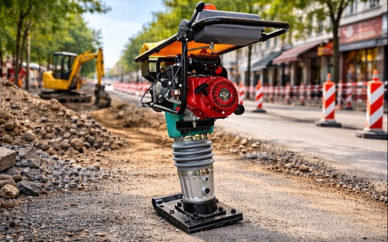 Máy đầm cóc thi công vỉa hè, lề đường