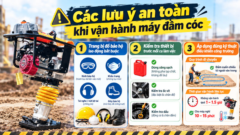  Các lưu ý an toàn khi vận hành máy đầm cóc