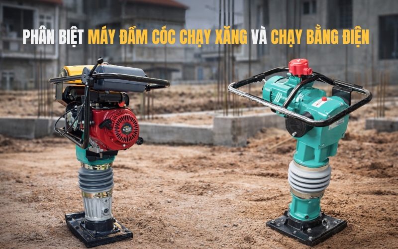 Phân biệt máy đầm cóc chạy xăng và chạy bằng điện